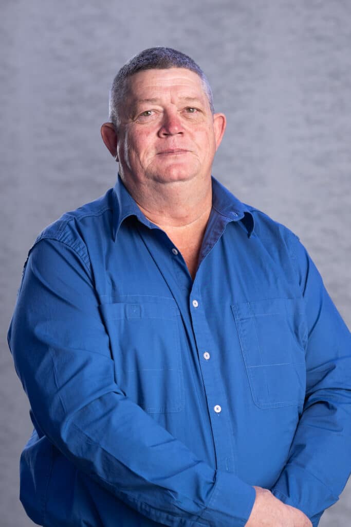 Man in blue button-down shirt